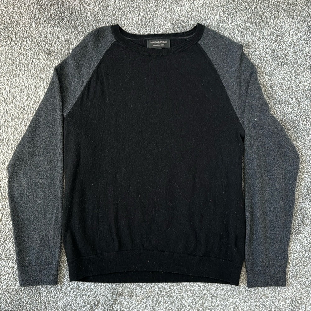 Banana Republic Black Crewneck Sweater with Charcoal Raglan Sleeves